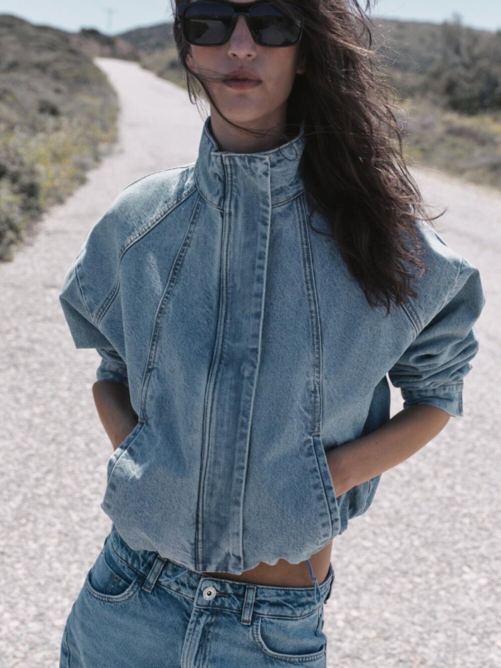 ZARA HIGH-NECK DENIM BOMBER JACKET